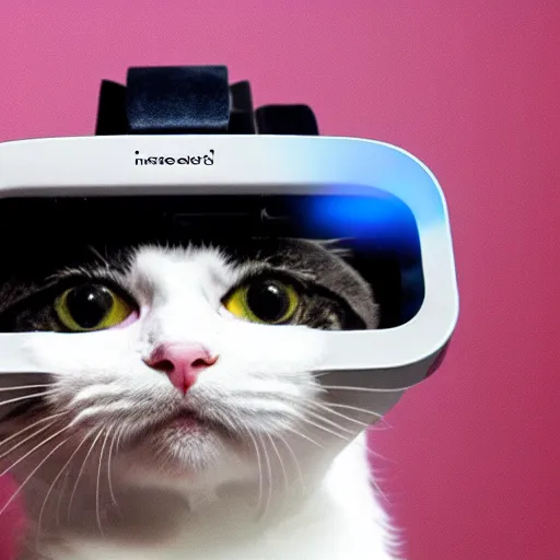 Prompt: a cat wearing a VR headset, logo