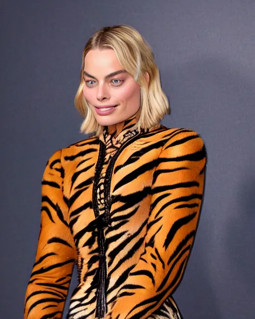 HD photograph of margot robbie with tiger body paint,, Stable Diffusion
