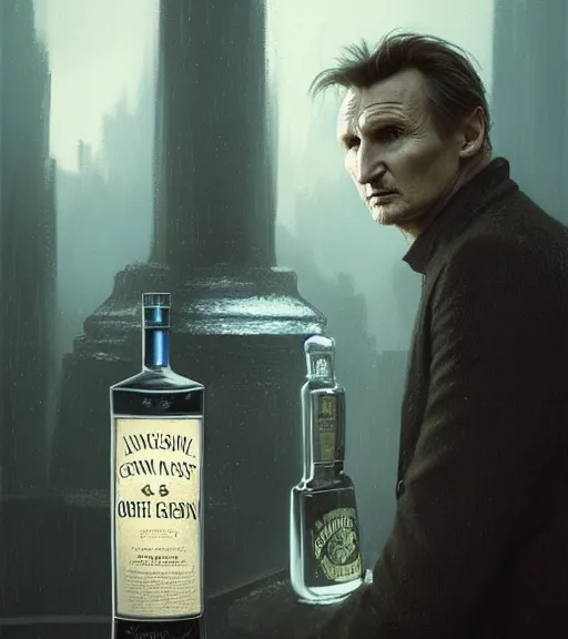 Image similar to liam neeson in a gin bottle. magical atmosphere. art by greg rutkowski. lifelike. very detailed 8 k. intricate. soft light. nikon d 8 5 0.