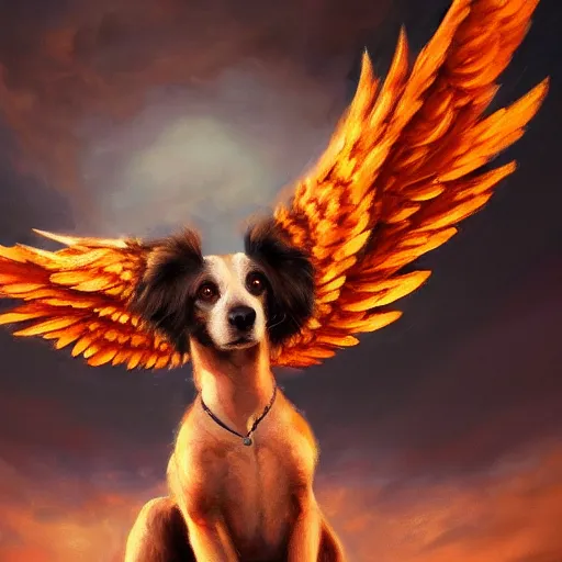 Prompt: an oil painting of a dog with wings, hd, hdr, ue 5, ue 6, unreal engine 5, cinematic 4 k wallpaper, 8 k, ultra detailed, high resolution, artstation, award winning