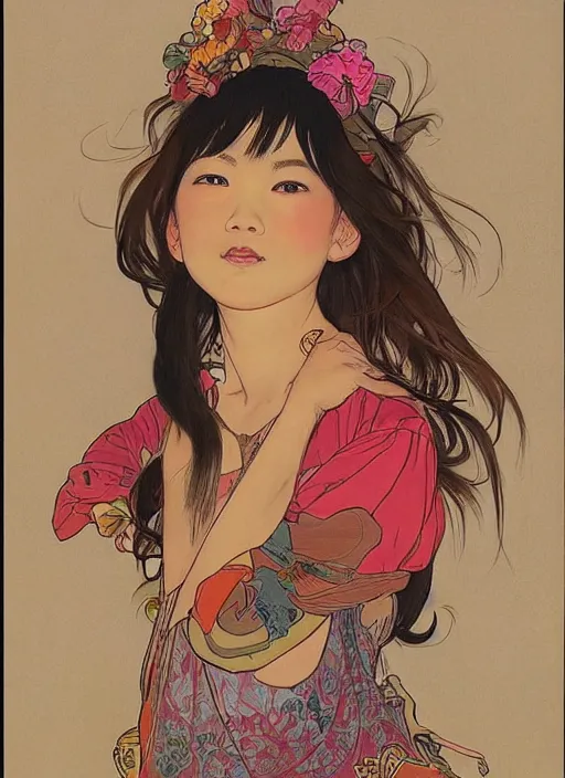 Prompt: colourful upper half portrait of an asian girl with proportions in the style of jack davis - presented in magazine collage style, art by hsiao - ron cheng & alphonse mucha, magazine collage, highly detailed, caricature, caricature, caricature digital painting, concept art, ray tracing, illustration, smooth, sharp focus, intricate, symmetry, pinterest, behance, artstation