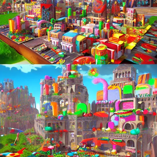 Prompt: a city made out of candy, unreal engine, artstation, epic artwork, concept art