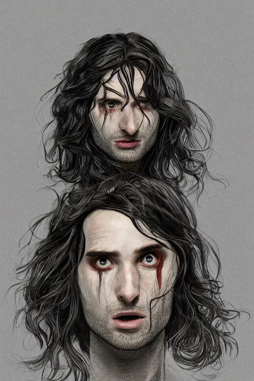 Prompt: tom sturridge as dream in sleepy hollow, full body, big two toned eyes, teeth gritted, horror, intricate details, cinematic, epic, realistic, anatomy, tomer hanuka, uplight, artstation, photorealistic, scary