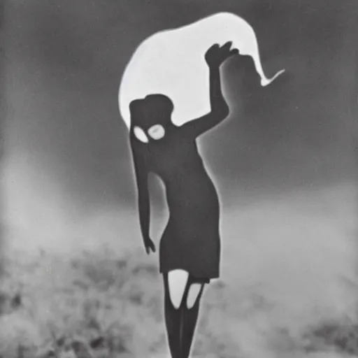 Image similar to art deco by hein gorny turbulent. a body art of a woman standing in a field of ashes, her dress billowing in the wind. her hair is wild & her eyes are closed, in a trance - like state. dark & atmospheric, ashes seem to be alive, swirling around.