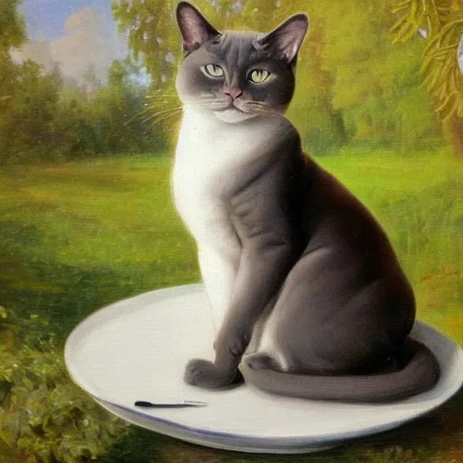 Image similar to cute burmese cat, in style of Ivan Shishkin, oil painting, renaissance drawing, hd, detailed