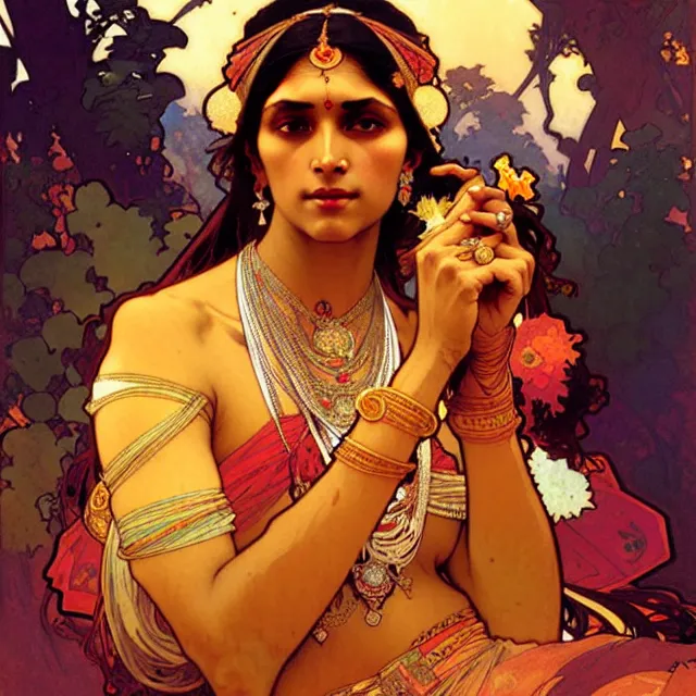 Image similar to an indian princess, art by alphonse mucha and greg rutkowski, elegant, extremely detailed