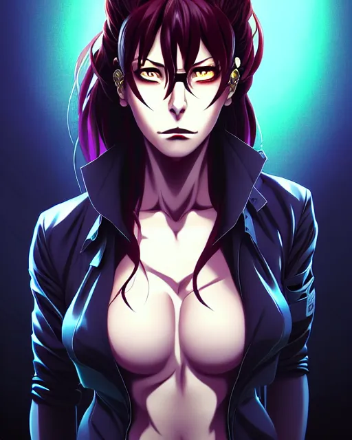 Image similar to a portrait of revy from black lagoon manga, symmetrical eyes, symmetrical face, art by lois van baarle and loish and ross tran and rossdraws and sam yang and samdoesarts and artgerm, digital art, highly detailed, intricate, sharp focus, trending on artstation hq, deviantart, unreal engine 5, 4 k uhd image