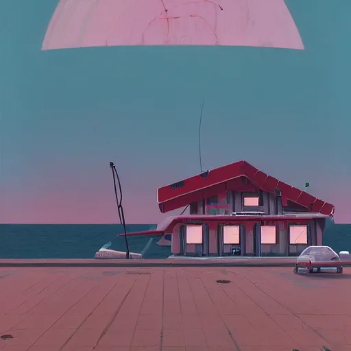 Image similar to yachting club by simon stalenhag