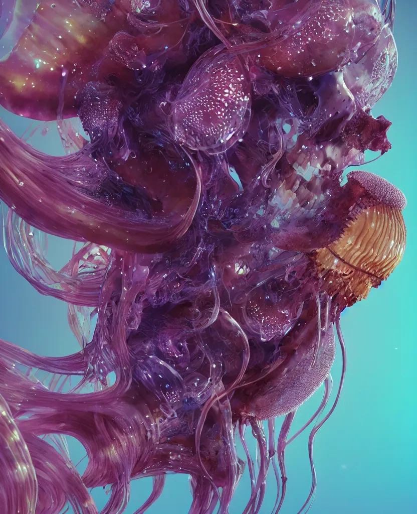 Image similar to goddess close-up portrait animal skull. jellyfish phoenix head, nautilus, orchid, skull, betta fish, bioluminiscent creatures, intricate artwork by Tooth Wu and wlop and beeple. octane render, trending on artstation, greg rutkowski very coherent symmetrical artwork. cinematic, hyper realism, high detail, octane render, 8k