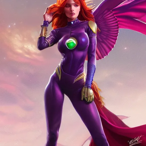 Image similar to ultra realistic illustration, bella thorne as starfire anime, intricate, elegant, highly detailed, digital painting, artstation, concept art, smooth, sharp focus, illustration, art by artgerm and greg rutkowski and alphonse mucha and wlop