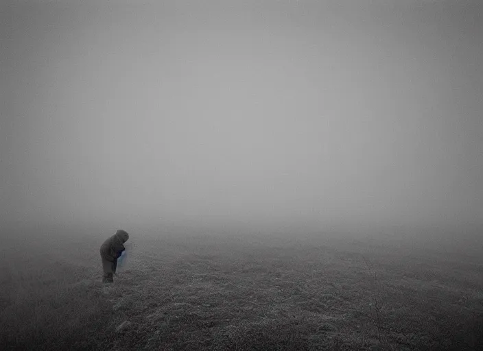 Prompt: high resolution black and white photography with a 3 5 mm f / 2 2. 0 lens of architectural building blocks bulgaria in the middle of nowhere in the 8 0's, there is fog. fine art photography and very detailed