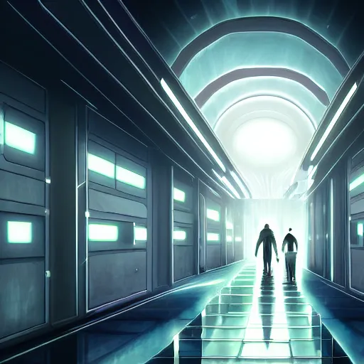 Prompt: a futuristic hallway, digital art, painterly style, epic composition, hd, 4 k, professional, intricate detail