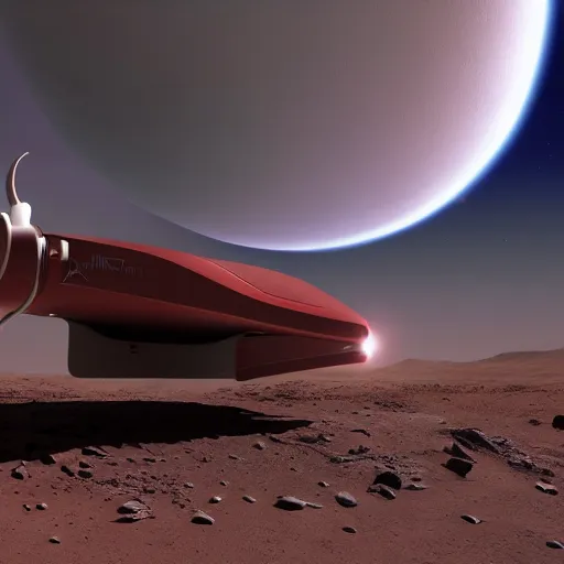 Image similar to Concept art of a cat styled Space X Starship landing on the Mars, photorealistic, 4k