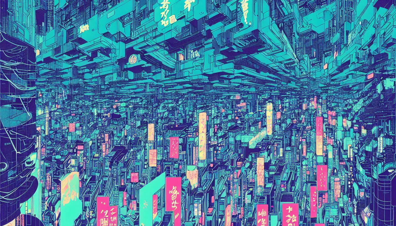 Prompt: cyberpunk vaporwave japan, fractalpunk by victo ngai