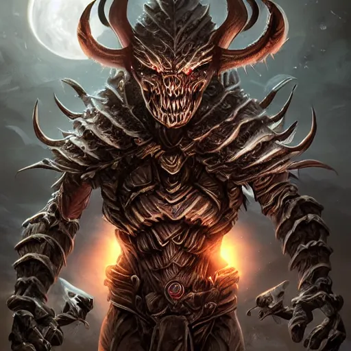 Image similar to a terrifying goblin warrior, photo, professionally retouched, dramatic lighting, wearing bone armor, illuminated by moonlight, realistic, scared face, demonic, predator eyes, wide angle, sharp focus on eyes, 8 k high definition, insanely detailed, intricate, elegant, art by artgerm and wlop