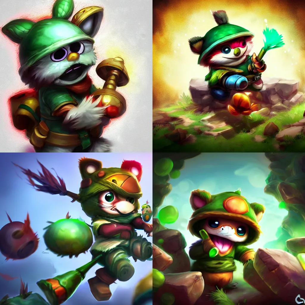 Prompt: splash art of teemo from league of legends, trending on artstation