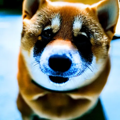 Prompt: a shiba inu blepping, fisheye lens, cute