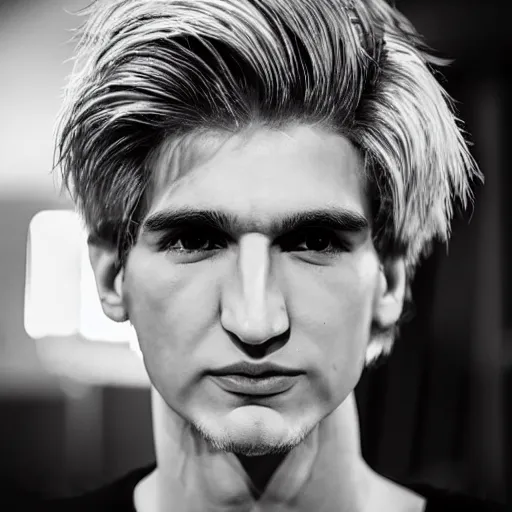 Image similar to a closeup shot of handsome xqc, gigachad, strong jawline, photorealism, 8k