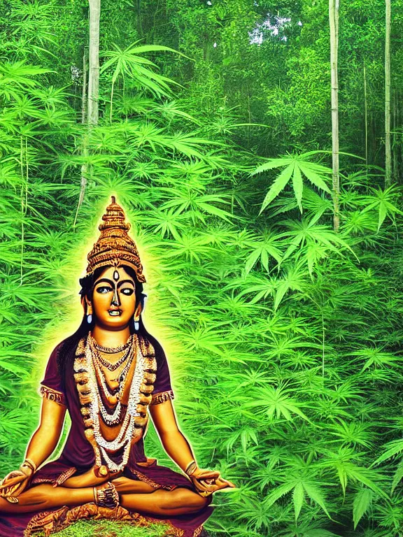 Prompt: hindu goddess in cannabis forest, film photo, grainy, high detail, high resolution,