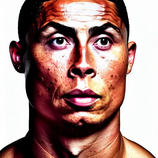 Image similar to uhd candid photo of cosmic og ronaldo phenomenal, powering up, studio lighting, radiant light, hyperdetailed, correct face, symmetrical face, elaborate intricate details. photo by annie leibowitz