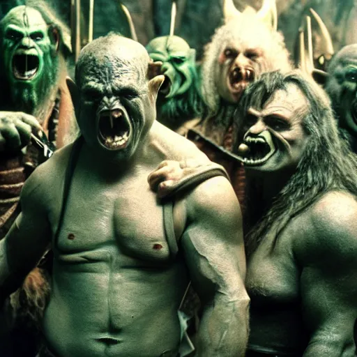 Prompt: orcs from lord of the rings in a disco party cinestill, 8 0 0 t, 3 5 mm, full - hd