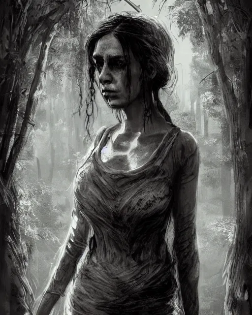 Prompt: portrait of a desperate looking bride, southern gothic scene, louisiana vibes, dark concept art in the style of the videogame Hunt Showdown, digital art, highly detailed, intricate, sharp focus, Trending on Artstation HQ, deviantart, 4K UHD image