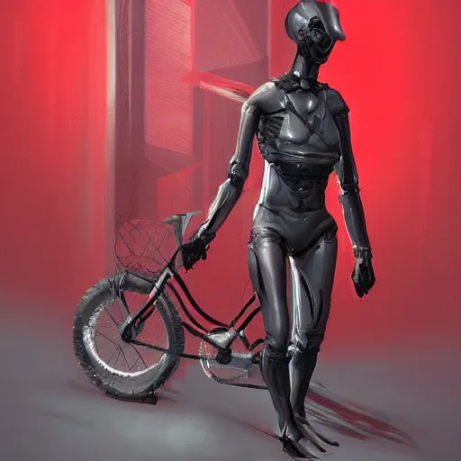 Image similar to humanoid on futuristic red bicycle artstation not detailed unreal