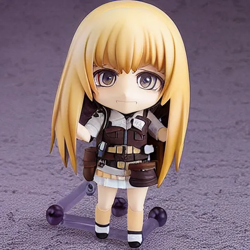 Prompt: nendoroid eyes kawaii chibi female explorer, dark blond long hair, stained glass, detailed, custom