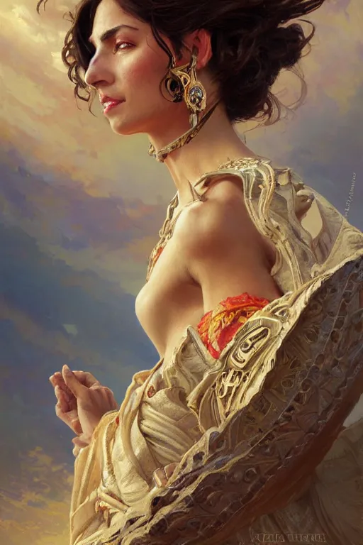 Prompt: Ana de la Reguera portrait, Aztec fantasy, elegant, intricate, by Stanley Artgerm Lau, greg rutkowski, thomas kindkade, alphonse mucha, loish, norman Rockwell