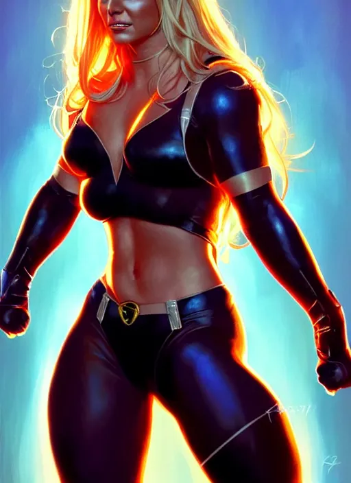 Image similar to britney spears as marvel's hellcat, intricate, elegant, glowing lights, highly detailed, digital painting, artstation, glamor pose, concept art, smooth, sharp focus, illustration, art by artgerm and greg rutkowski, artey freytag