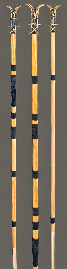 Image similar to picture of a single wooden long straight thin ninja fighting staff, weapon, highlight, sci - fi, fantasy, dnd, close shot, bright uniform background, award winning