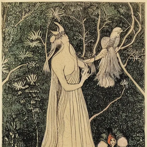 Image similar to Performance art. a woman is shown from behind, her body slightly blurred as if in motion. Her long hair cascades down her back, and she is holding a small bird in her hand. tonalism by Virginia Frances Sterrett earthy