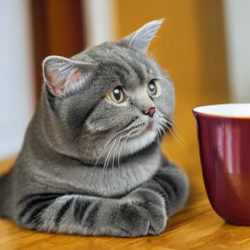 Image similar to a elegant scottish fold cat having a cup of tea