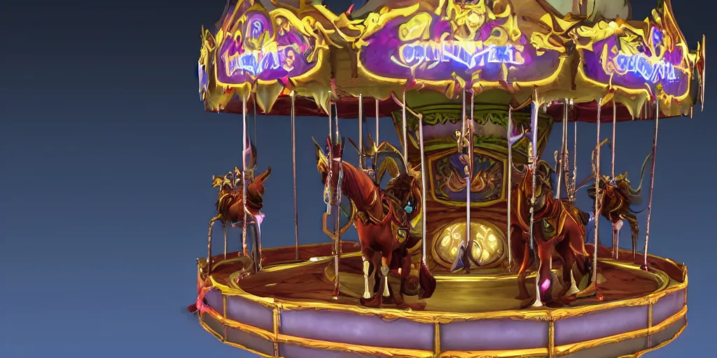 Image similar to a 3d sculpt of a haunted undead evil circus carousel horse, world of warcraft, league of legends