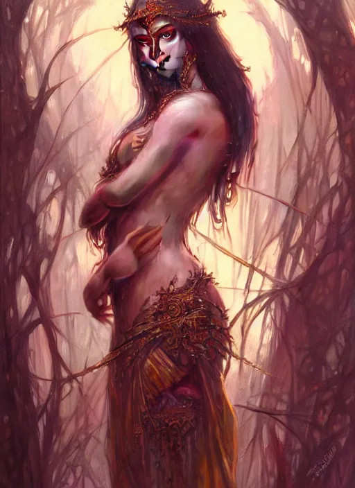 Prompt: kuntilanak on tree, d & d, wet, shiny, fantasy, intricate, elegant, highly detailed, digital painting, artstation, concept art, smooth, sharp focus, illustration, art by artgerm and greg rutkowski and alphonse mucha