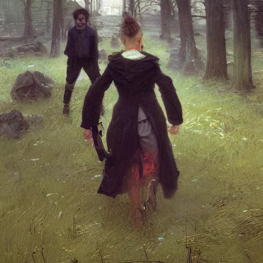 Prompt: a painting in the style of william henry millais and in the style of greg rutkowski.