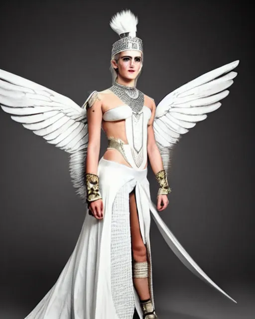 Prompt: perfect white haired egyptian queen emma watson wearing white dove wings warframe armor _ regal _ attractive ornate sultry beautiful dreamy