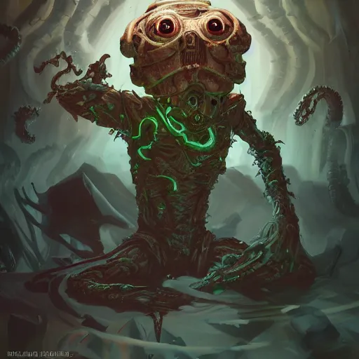 Image similar to Rick and Morty fused with Lovecraft Predator Vader cybernetic the thing the blob, fractal Lighting, by Stanley Artgerm Lau, WLOP, Rossdraws, James Jean, Andrei Riabovitchev, Marc Simonetti, and Sakimichan, trending on artstation