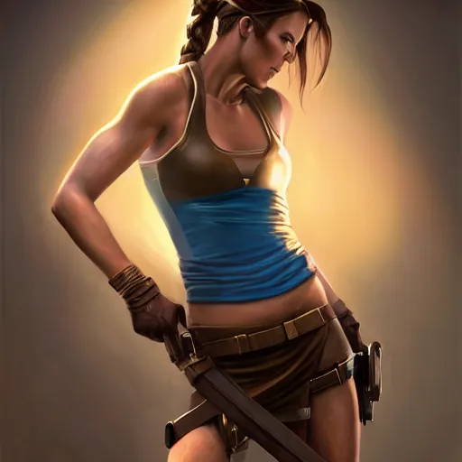 Prompt: Portrait of Bianca Ingrosso as Lara Croft wearing a blue skater dress, Tomb Raider beautiful, 4k oil on linen by wlop, artgerm, andrei riabovitchev, nuri iyem, james gurney, james jean, highly detailed, soft lighting 8k resolution, intricate, elegant, highly detailed, digital painting, artstation, concept art, smooth, sharp focus, illustration, art by artgerm and Ruan Jia and Rembrandt and greg rutkowski and alphonse mucha and andrei riabovitchev and craig mullins