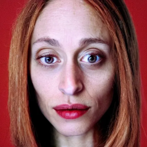 Image similar to an apple with the face of fiona apple