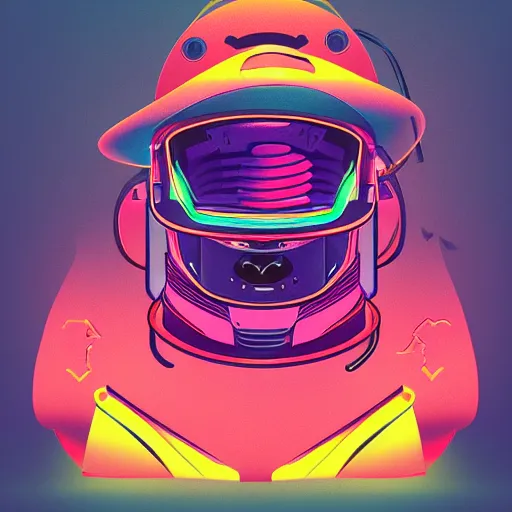 Prompt: a half robot cat wearing a hat, outrun, vaporware, shaded flat illustration, digital art, trending on artstation, highly detailed, fine detail, intricate