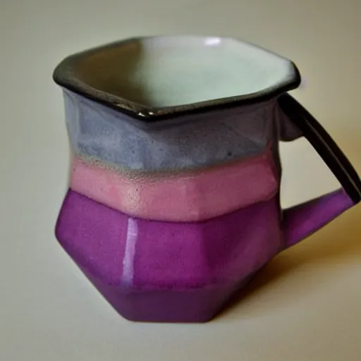 Image similar to geodesic triangle handbuilt ceramic mug with pink and purple pearlescent glaze