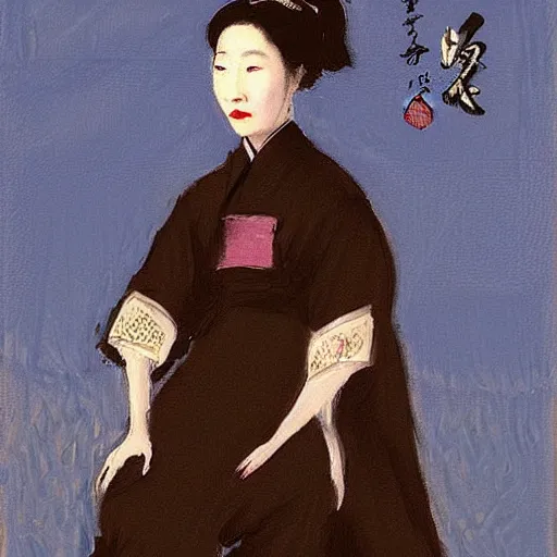 Image similar to “Chinese woman painted in the style of madame x by John singer Sargent”