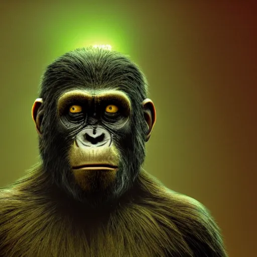 Image similar to God of the apes, green and gold, sci-fi, digital art, octane rendering