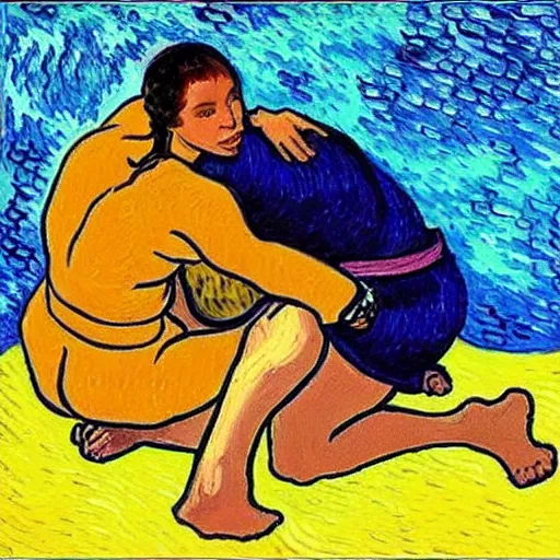 Image similar to “ two woman jujitsu, vincent can gogh ”