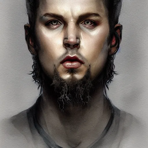 Prompt: dimebag darrel character portrait, lean face, cinematic lighting, glowing grey eyes, hyper-detailed, 4k, high resolution, in the style of Charlie Bowater, Tom Bagshaw, single face, symmetrical, headshot photograph, insanely detailed and intricate, beautiful, elegant, watercolor, cinematic, portrait, Raphaelite, headroom, Pierre-Auguste Renoir