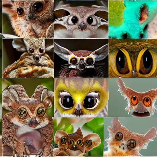 Image similar to A mix between of Margay, Gecko, Tarsier, Sugar glider, Sand cat, Bee hummingbird, Pygmy hippopotamus , Leafy sea dragon, Elephant Shrew, Klipspringer, Fennec Fox, Tawny frogmouth, Quetzal and Star-nosed mole