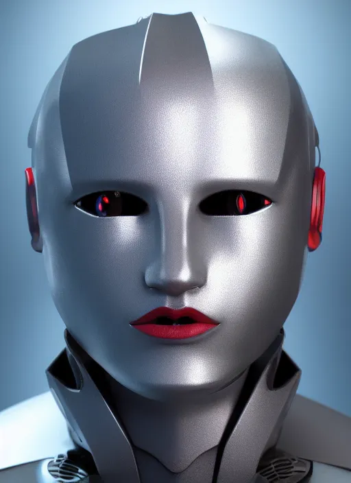 Image similar to angled facial full-head portrait of a cyberpunk ceramic caliente humanoid robot Taiwanese with an attractive face and handsome features, large glowing eyes, piroca, dotado, reflective surface, trending on cgsociety, trending on artstation