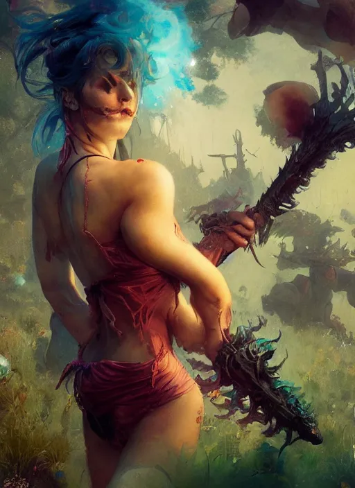 Prompt: hyper realistic photography of festival warrior curvy partygirl saturated colors, cinematic, vallejo, frazetta, greg rutkowski, royo, rowena morrill, juan gimenez