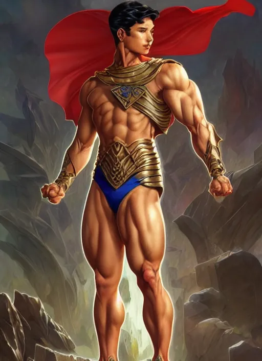 Prompt: aggressive superboy prime, d & d, muscular! crossfit anatomy, fantasy, intricate, elegant, highly detailed, digital painting, artstation, concept art, smooth, sharp focus, illustration, art by artgerm and greg rutkowski and alphonse mucha and alex ross and donato giancola and bayard wu and gustav moreau and wayne barlowe